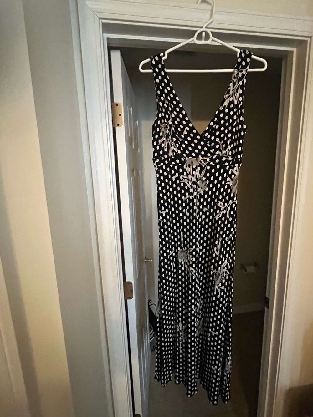 Express Black and White Polka Dot Dress with Floral Accents